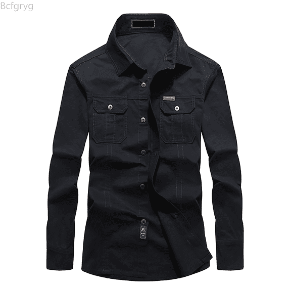 Bcfgryg Men's Autumn Long Sleeve Shirt Casual Style Workwear Jacket Slim Fit Shirt Men Shirts Casual Black L
