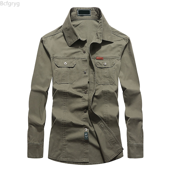 Bcfgryg Men's Autumn Long Sleeve Shirt Casual Style Workwear Jacket Slim Fit Shirt Men Shirts Casual Green XXXL
