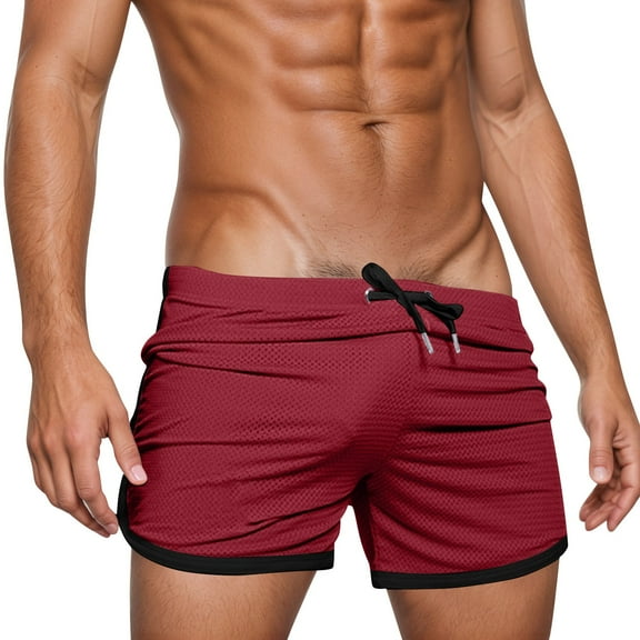 Bcfgryg Men's Board Shorts For Beach Outdoor Summer Swimming Surfing Casual Comfortable Pure Color Drawstring Swim Trunks Men's Linen Shorts For Summer Travel Red M