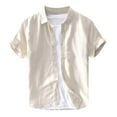 thumbnail image 1 of Bcfgryg Men's Breathable Shirt Short Sleeve Loose Shirt In Summer Wear A Thin Lapel White Cotton Linen Shirt Big and Tall Men's Shirts, 1 of 2
