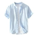 thumbnail image 1 of Bcfgryg Men's Breathable Shirt Short Sleeve Loose Shirt In Summer Wear A Thin Lapel White Cotton Linen Shirt Big and Tall Men's Shirts, 1 of 2