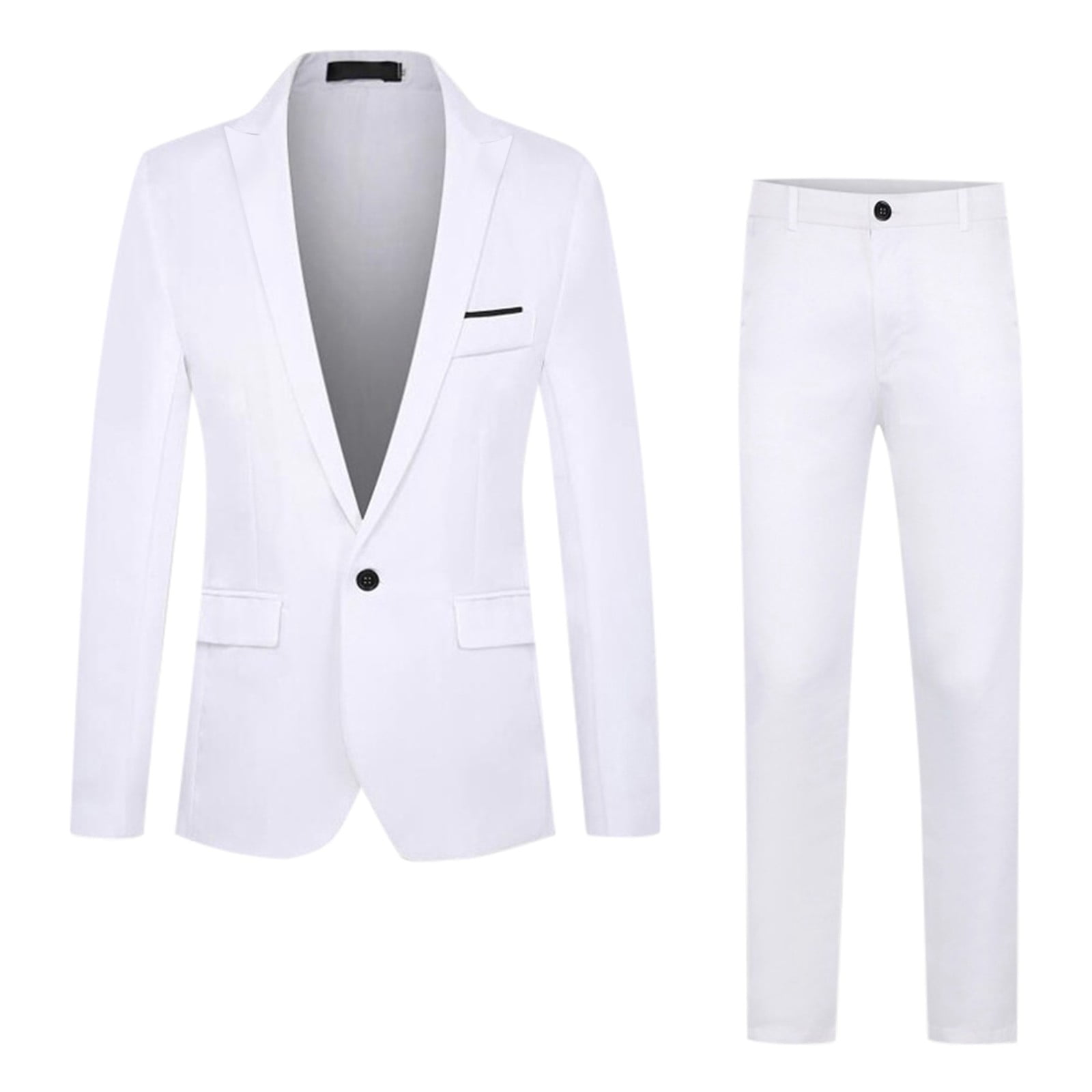 Leisure 2 Pieces Slim Fit White Men's Suits Solid Color Lapel Man Suit main image 0