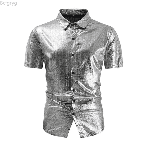 Bcfgryg Men's Carnival Short Sleeved Shirt Fashion Outdoor Casual Shirt Loose Big and Tall Shirts Silver M