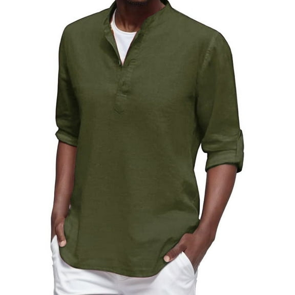 Bcfgryg Men's Casual Button Down Shirt Long Sleeve Solid Color Shirt Tops Dress Shirts For Men Green