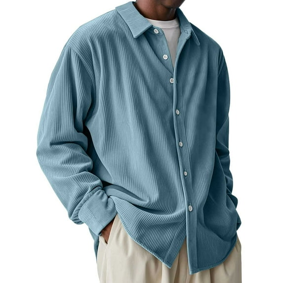 Bcfgryg Men's Casual Corduroy Shirt For Comfortable Everyday Wear Relaxed Fit Shirt With Classic Collar For Versatile Style Dress Shirts For Men Blue