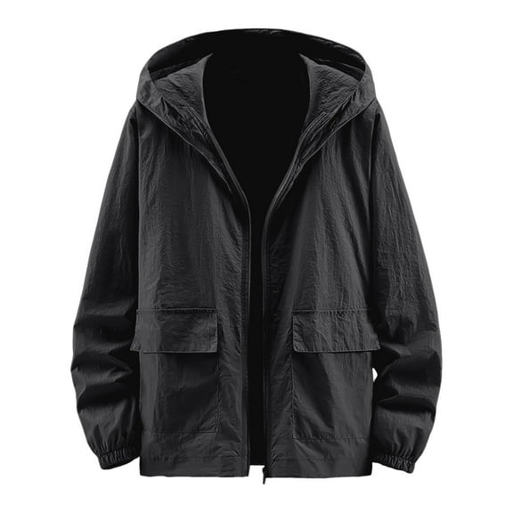 Bcfgryg Men's Casual Hooded Jacket Lightweight Breathable Outdoor Windbreaker Zippered Comfortable Spring Summer Fall Coat For Daily Wear Casual Denim Jackets For Men