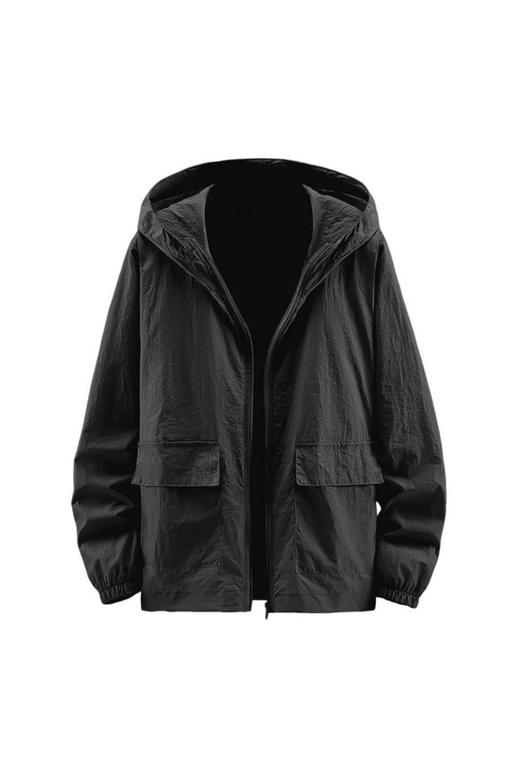 Men's Casual Hooded Jacket Lightweight Breathable Outdoor Windbreaker Zippered Comfortable Spring Summer Fall Coat For Daily Wear Casual Denim Jackets For Men