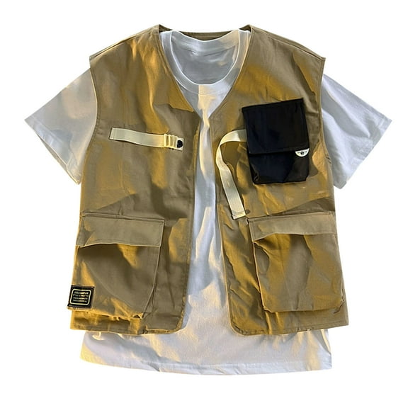 Bcfgryg Men's Casual Multi Pocket Cargo Vest Coat Men's Winter Coat Yellow XXXL