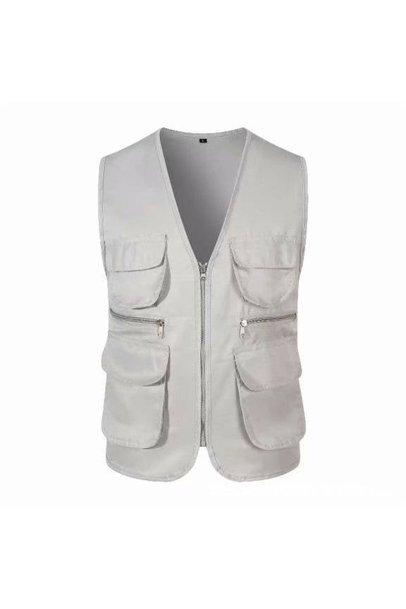 Men's Casual Outdoor Work Fishing Travel Photo Cargo Vest Jacket Multi Pockets Men's Sleeveless Jacket Vest