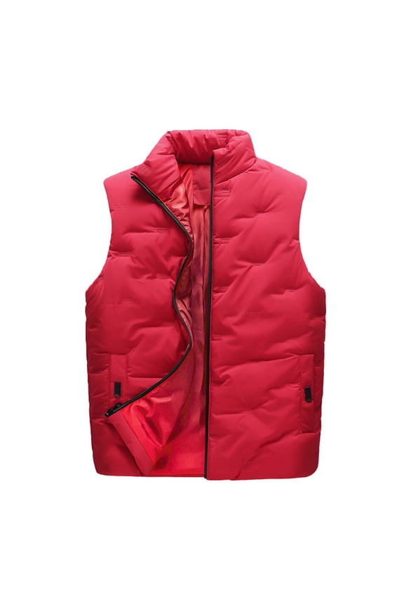 Men's Casual Padded Vest With Zipper Stand Collar Vest With Pocket Lightweight Men's Jacket For Hiking Red XXL