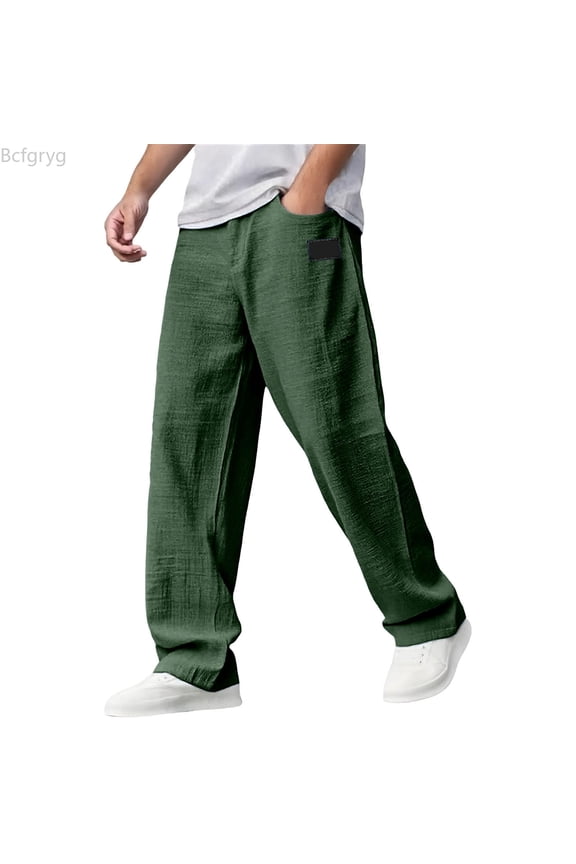 Men's Casual Pants Comfortable Stretch Slim Fit Lightweight Breathable Outdoor Walking Travel Work Trousers With Pockets Men’s Casual Pants Green S