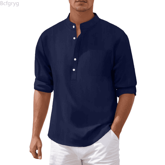 Bcfgryg Men's Casual Shirts Slim Fit Stand Collar With Chest Pocket For Everyday Wear Men Shirts Casual Blue M