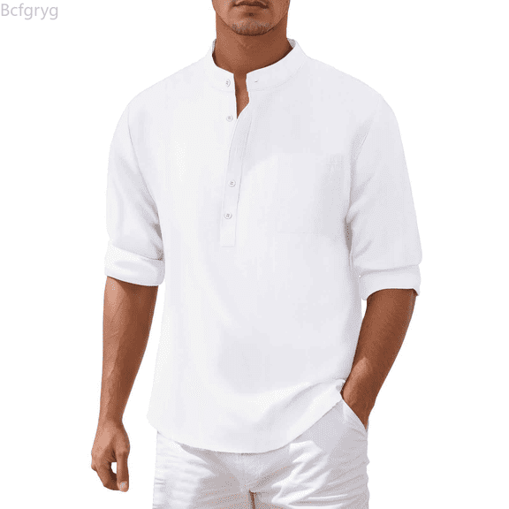 Bcfgryg Men's Casual Shirts Slim Fit Stand Collar With Chest Pocket For Everyday Wear Men Shirts Casual White XL