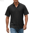 thumbnail image 1 of Bcfgryg Men's Casual Short Sleeve Linen Shirt Slim Fit Button Down Shirt Breathable Comfortable Summer Shirt For Daily Wear Men Shirts Casual Black L, 1 of 4