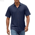 thumbnail image 1 of Bcfgryg Men's Casual Short Sleeve Linen Shirt Slim Fit Button Down Shirt Breathable Comfortable Summer Shirt For Daily Wear Men Shirts Casual Blue XL, 1 of 3
