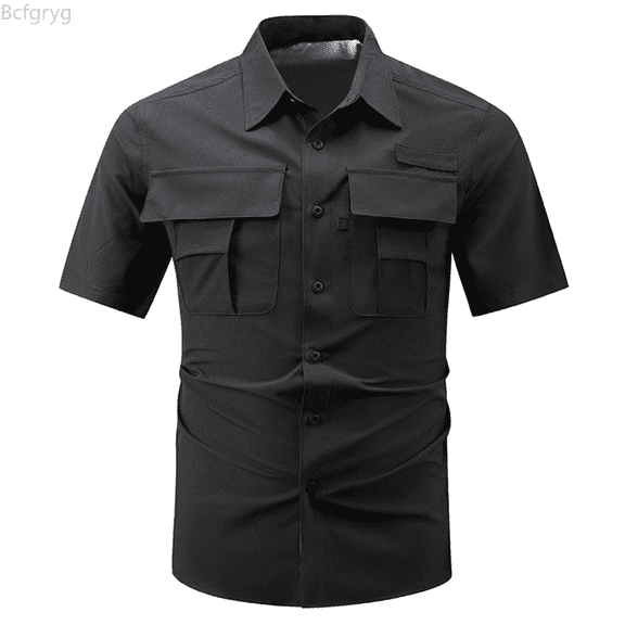 Bcfgryg Men's Casual Short Sleeve Shirt Breathable Lightweight Comfortable Button Down Shirt For Daily Wear Home Outdoor Hiking Big and Tall Shirts Black M