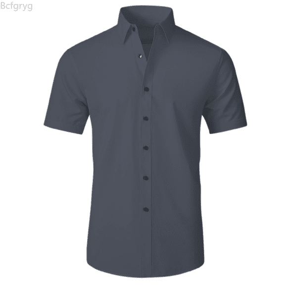 Bcfgryg Men's Casual Short Sleeve Shirt Pure Color Breathable Comfortable Daily Wear Spring Summer Fall Versatile Stylish Top Men Shirts Casual Gray S