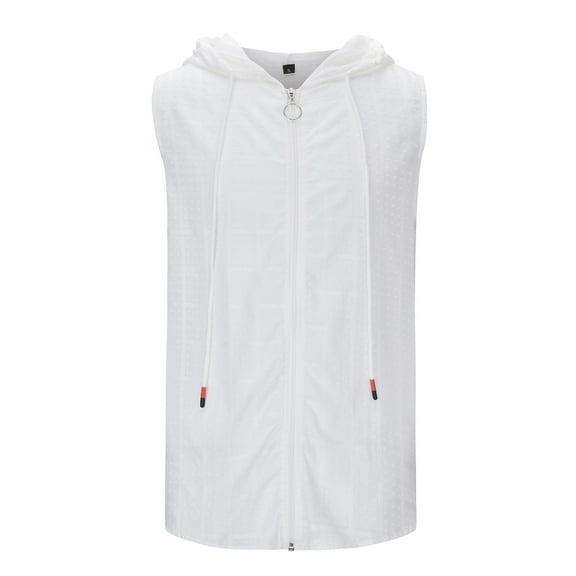 Bcfgryg Men's Casual Short Sleeve Zipper Hoodie Shirt Solid Drawstring Top T Shirt Men's Sleeveless Jacket Vest