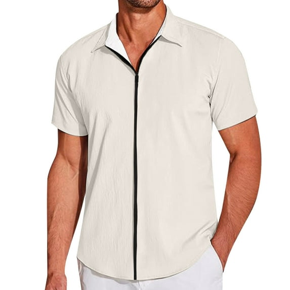 Bcfgryg Men's Casual Short Sleeve Zipper Summer Beach Shirt Light Texture Elastic Shirt Men's Casual Shirts