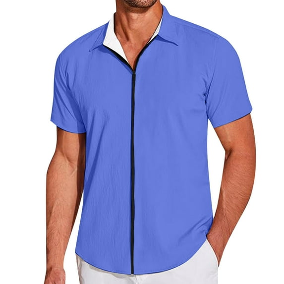 Bcfgryg Men's Casual Short Sleeve Zipper Summer Beach Shirt Light Texture Elastic Shirt Men's Casual Shirts