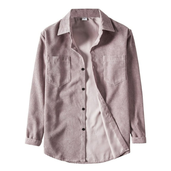 Bcfgryg Men's Casual Solid Corduroy Shirt Long Sleeve Pocket Turn-Down Collar Top Stretch Comfort Men's Shirts