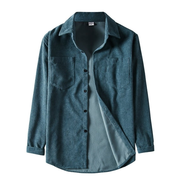 Bcfgryg Men's Casual Solid Corduroy Shirt Long Sleeve Pocket Turn-Down Collar Top Stretch Comfort Men's Shirts