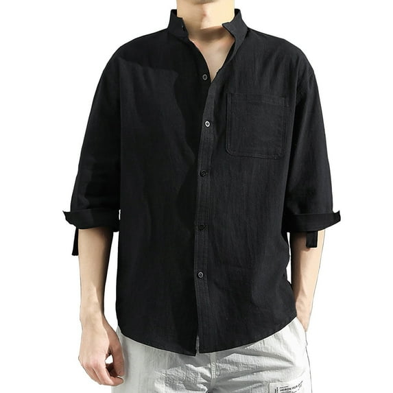 Bcfgryg Men's Casual Solid Half Sleeve Cotton Linen Shirt Button Turn-Down Collar Shirt Men's Slim Fit Dress Shirts
