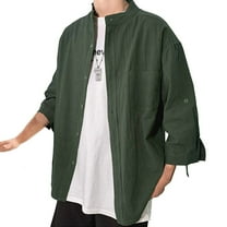 Bcfgryg Men's Casual Solid Half Sleeve Cotton Linen Shirt Button Turn-Down Collar Shirt Men's Slim Fit Dress Shirts