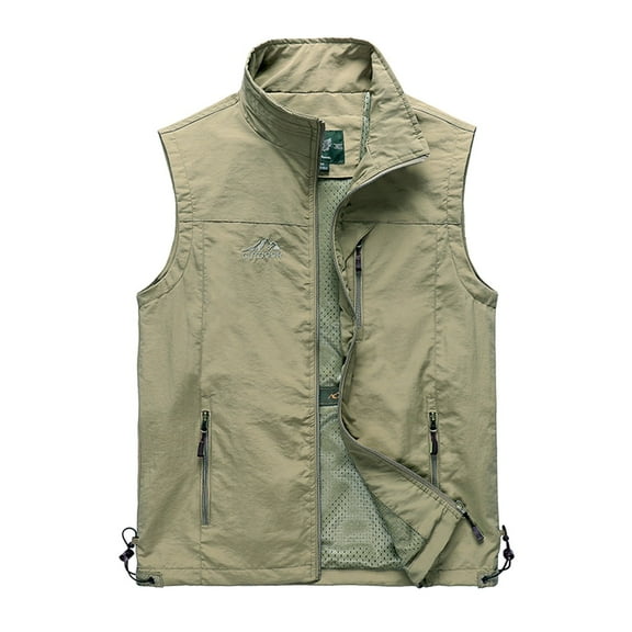 Bcfgryg Men's Casual Stand C Ollar Vest Practical Travel Fishing Vest Outdoor Work Lightweight S Afari Photo M Ulti Pocket Shoulder Cargo Vest Men's Sleeveless Jacket Vest