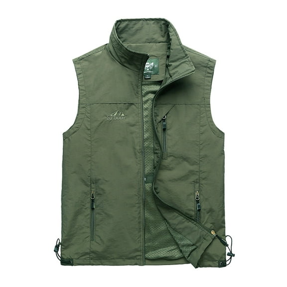 Bcfgryg Men's Casual Stand C Ollar Vest Practical Travel Fishing Vest Outdoor Work Lightweight S Afari Photo M Ulti Pocket Shoulder Cargo Vest Men's Sleeveless Jacket Vest