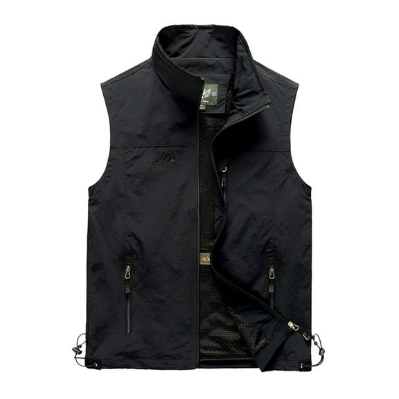 Bcfgryg Men's Casual Stand C Ollar Vest Practical Travel Fishing Vest Outdoor Work Lightweight S Afari Photo M Ulti Pocket Shoulder Cargo Vest Men's Sleeveless Jacket Vest