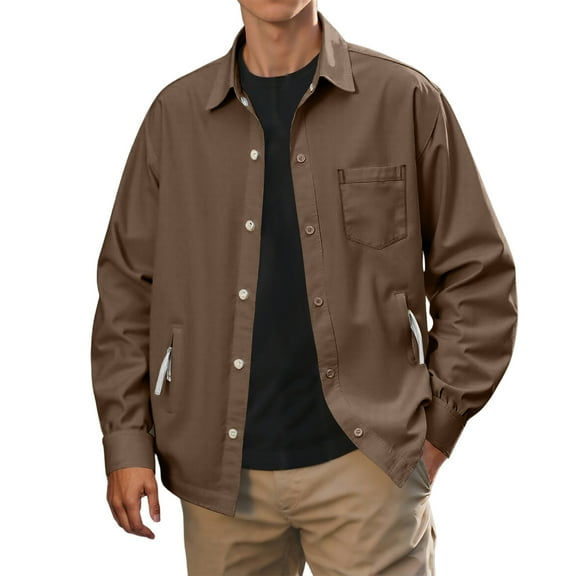 Bcfgryg Men's Casual Style Loose Fit Button Down Collar Design Suitable For Spring And Autumn Wear. Dress Shirts For Men Brown