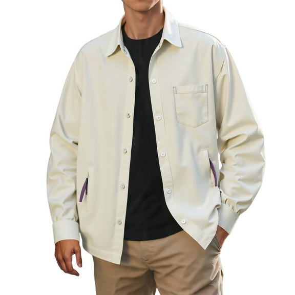 Bcfgryg Men's Casual Style Loose Fit Button Down Collar Design Suitable For Spring And Autumn Wear. Dress Shirts For Men White