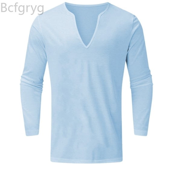 Bcfgryg Men's Casual V Neck Long Sleeve T Shirt Slim Fit Basic Solid Color Top Comfortable Breathable Soft Shirt For Daily Wear Men's T Shirts Blue XXXL