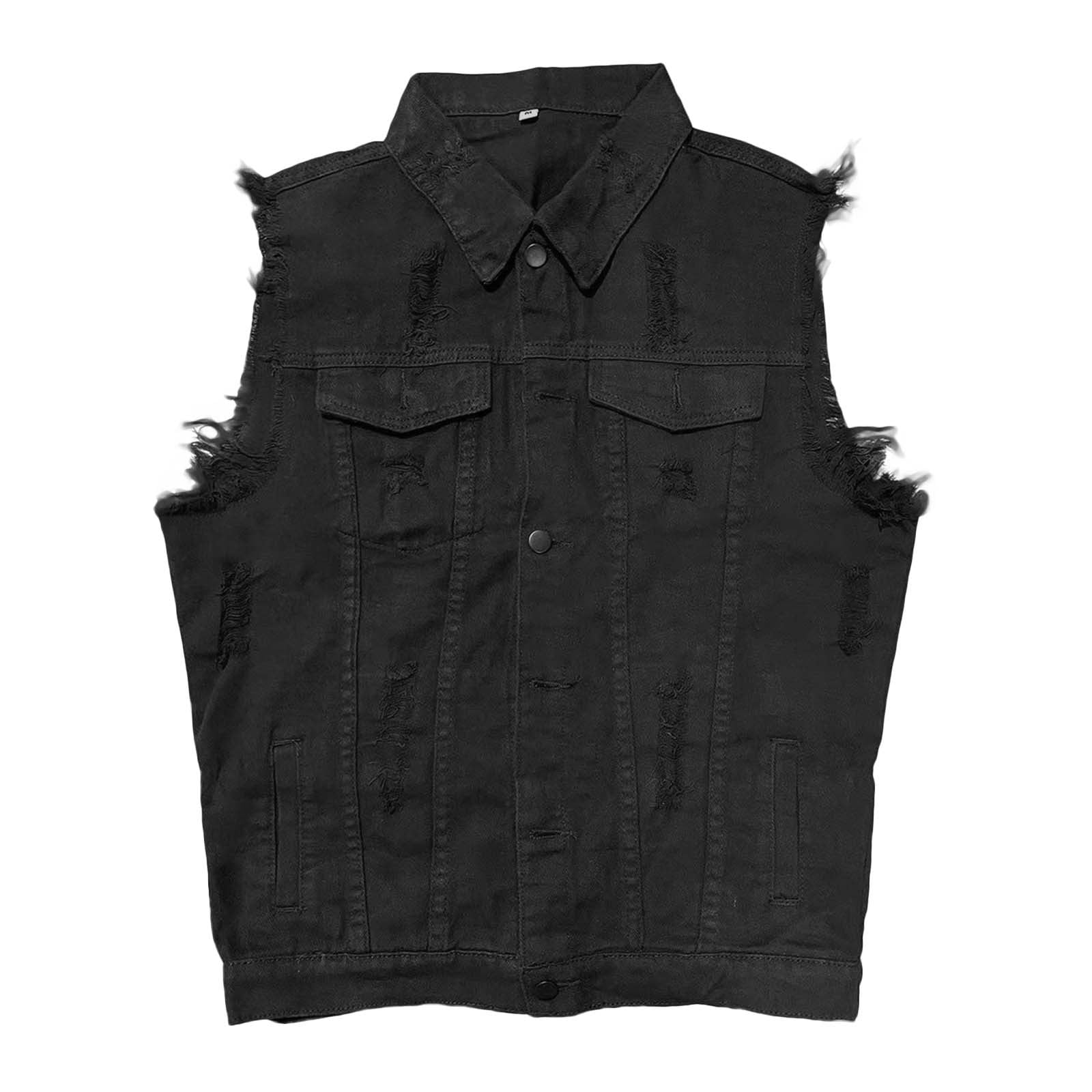 Bcfgryg Men's Denim Vests Worn Ripped Hole Men's Denim Vests Men's ...