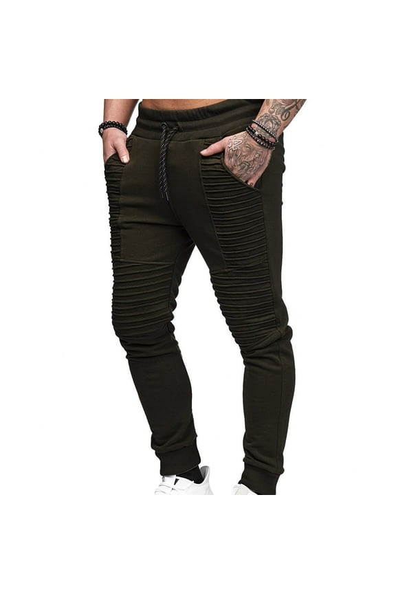 Men's Elastic Mid-Waist Track Pants Jogging Pleated Pocket Running Pants Breathable Men’s Running Pants
