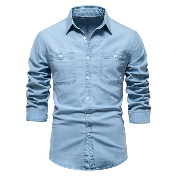 Bcfgryg Men's Fashion New Fall Casual Long Sleeve Slim Denim Shirt Stretch Comfort Men's Shirts