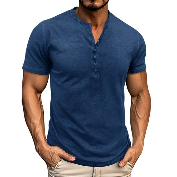 Bcfgryg Men's Fashion Short Sleeve Button Color T Shirt Round Neck Tough Guy Base Top T-shirts for Men