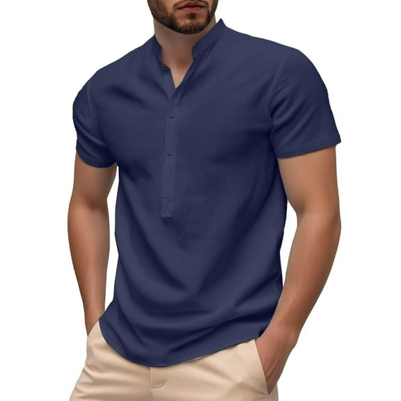 Bcfgryg Men's Fashion Solid Color Business Casual Shirt Stand Collar Short Sleeve T Shirt Athletic Fit Men’s T-shirts
