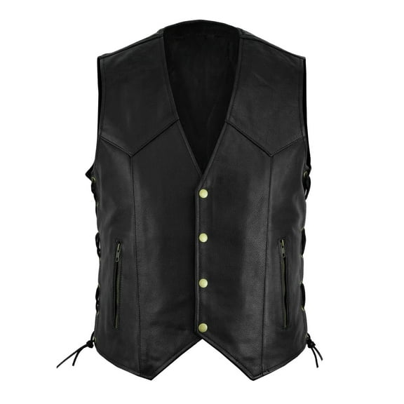 Bcfgryg Men`s Faux Leather Vest Adjustable Lace Up Sides Motorcycle Biker Sleeveless Jacket Waistcoat Black XL