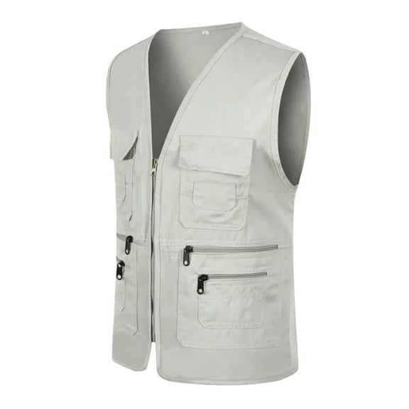 Bcfgryg Men's Fishing Vest Utility Travel Vest with Pockets Outdoor Work Cargo Summer Vest Beige XL