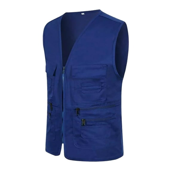 Bcfgryg Men's Fishing Vest Utility Travel Vest with Pockets Outdoor Work Cargo Summer Vest Blue L