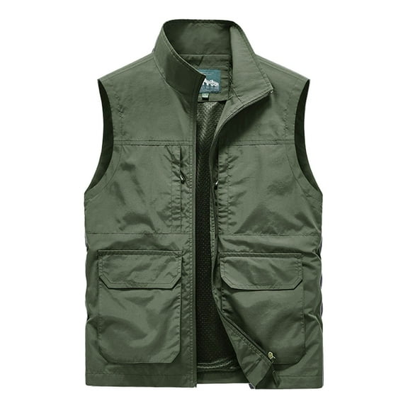 Bcfgryg Men's Jacket Vest Overalls Vest M Ulti Pocket Outdoor Casual Solid Color Simple Slim Stand C Ollar Comfortable Vest for Men
