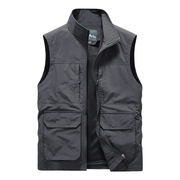 Bcfgryg Men's Jacket Vest Overalls Vest M Ulti Pocket Outdoor Casual Solid Color Simple Slim Stand C Ollar Comfortable Vest for Men