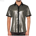 thumbnail image 1 of Bcfgryg Men's Lapel Bright Short Sleeve Shirt Men's Casual Men's Wear Big and Tall Shirts Silver L, 1 of 5