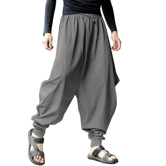 Bcfgryg Men's Large Trousers Solid Summer Retro And Size Loose Color Cotton Men's Pants Men’s Pants