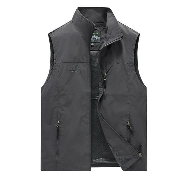 Bcfgryg Men's Lightweight Outdoor Vest Casual Fashion Stand Collar Sleeveless Jacket For Spring Summer Fall Daily Wear Men's Jacket Gray XL
