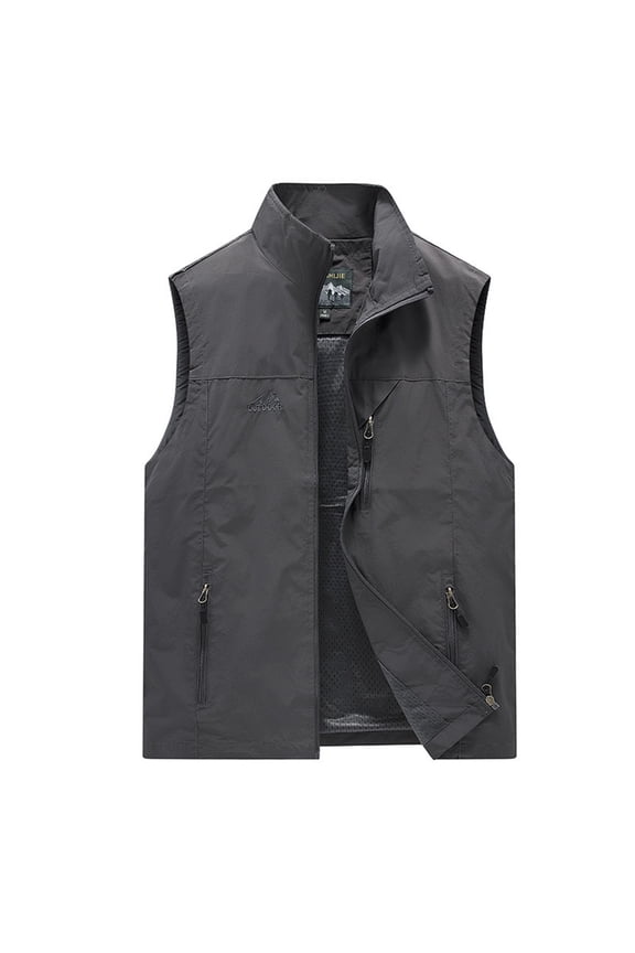 Men's Lightweight Outdoor Vest Casual Fashion Stand Collar Sleeveless Jacket For Spring Summer Fall Daily Wear Men's Jacket Gray XL