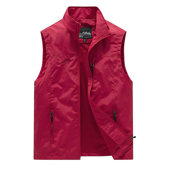 Bcfgryg Men's Lightweight Outdoor Vest Casual Fashion Stand Collar Sleeveless Jacket For Spring Summer Fall Daily Wear Men's Jacket Red M