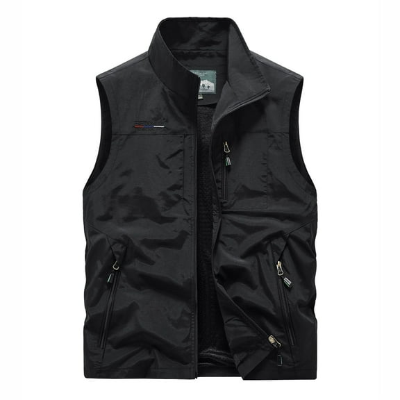 Bcfgryg Men's Lightweight Outdoor Vest Pocket Casual Workwear Sleeveless Jacket Loose Fit Breathable Comfortable Mens Coats Black L